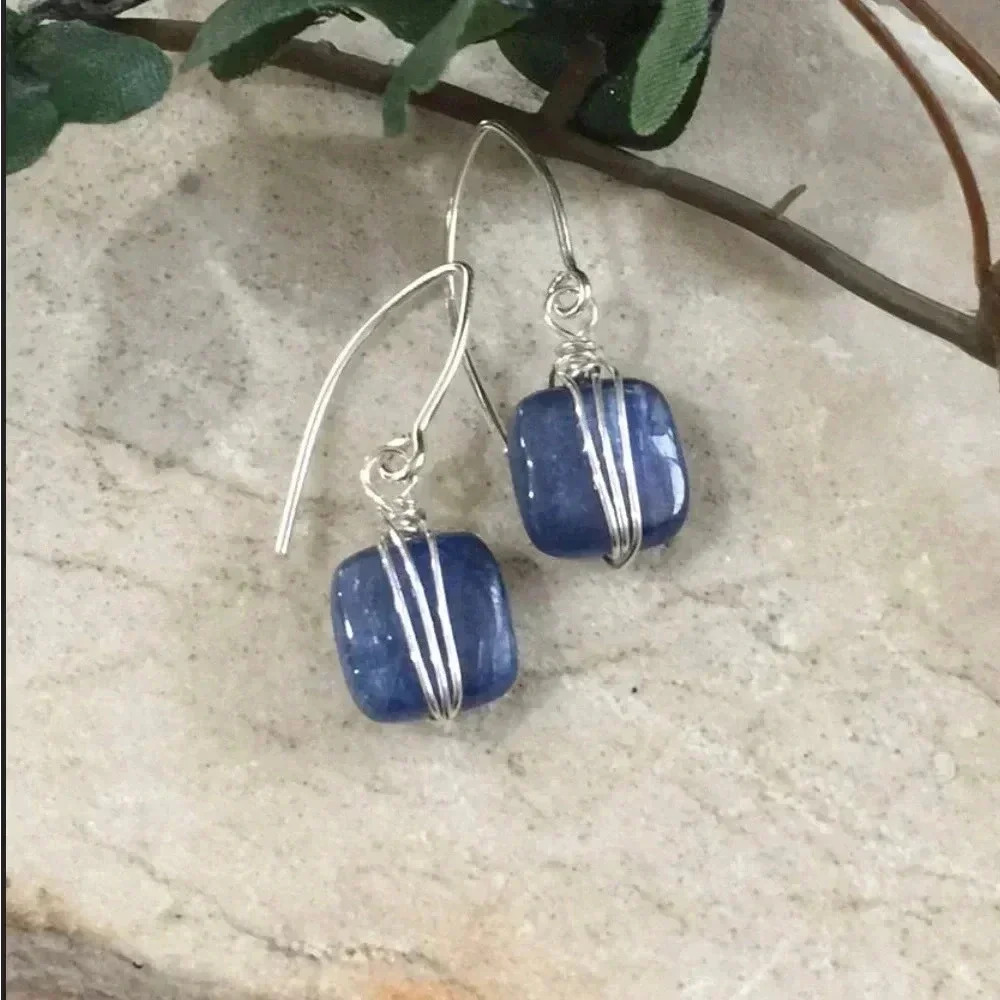 Kyanite Earrings,Square Shape Earrings, Blue Earrings, Unisex Earrings